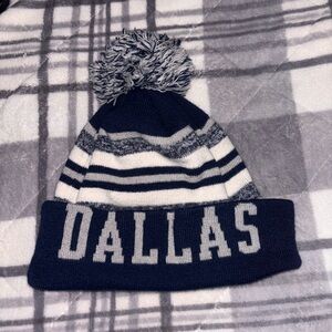 Dallas Striped Pom-Pom Beanie - Navy and White